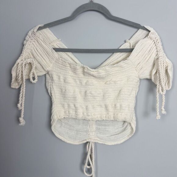 JEN’S PIRATE BOOTY | Off White Off-Shoulder Vesuvius Tie Boho Top Women’s Size S - Picture 7 of 8